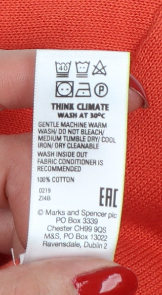 Marks and Spencer Women Orange Size 12 Cotton Button Cardigan