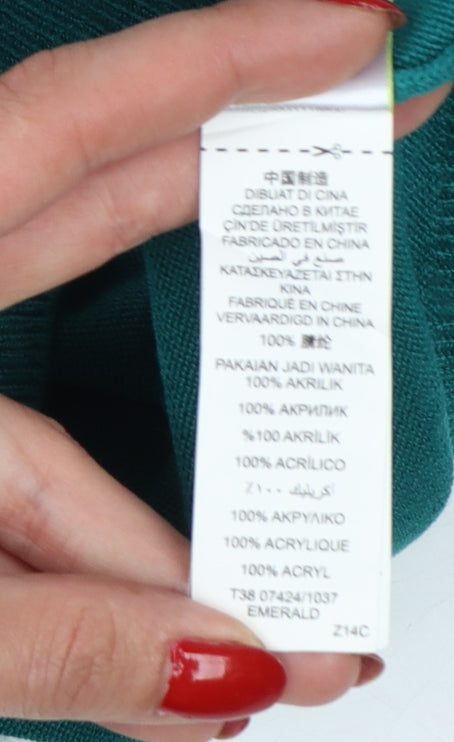 Marks & Spencer Women Green UK 16 Boat Neck Button Cuff Pullover Jumper