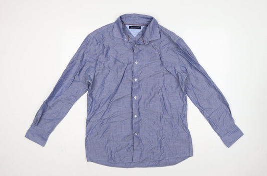 Back view of Tommy Hilfiger Men’s Blue 16 L Herringbone Button-Down Formal Shirt