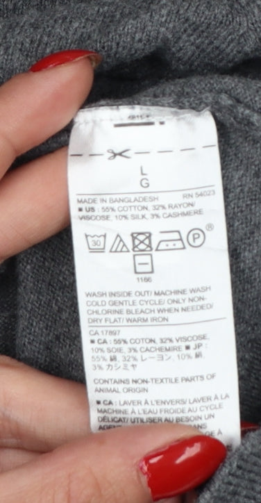 Banana Republic Men’s Grey L V-Neck Cotton Cashmere Pullover Jumper