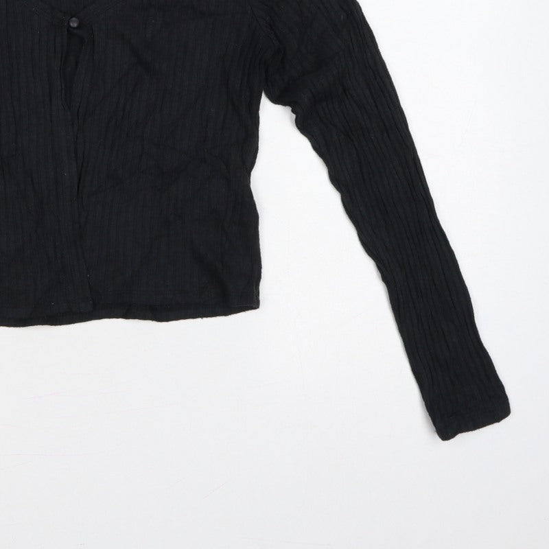 Hollister Women’s Black M Ribbed V-Neck Button Cardigan Slim Knit