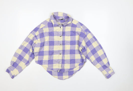 Additional front view of ASOS Design Women Purple Check Cotton Button-Up Shirt UK 8