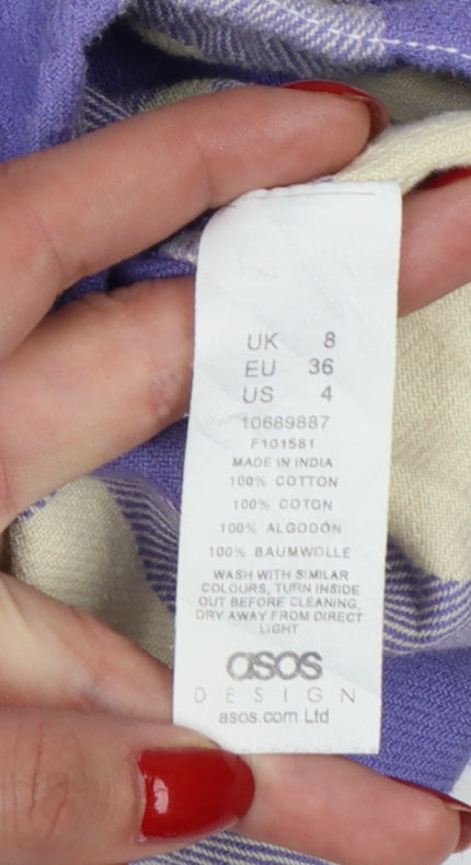 Brand and care label for ASOS Design Women Purple Check Cotton Button-Up Shirt UK 8