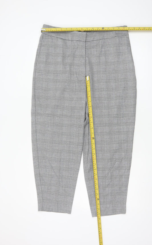 M&S Women Grey Check Tapered Tailored Trousers UK 16 Regular