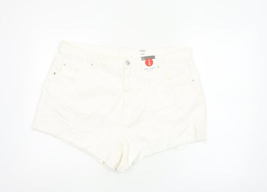 Marks & Spencer Women White UK 20 Mom High Rise Denim Shorts