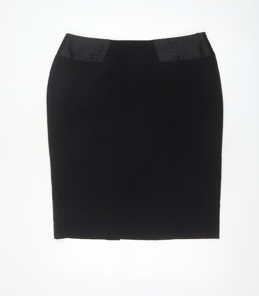 Additional front view of Kaliko Women Black UK 18 Knee Length Pencil Skirt Satin Panel