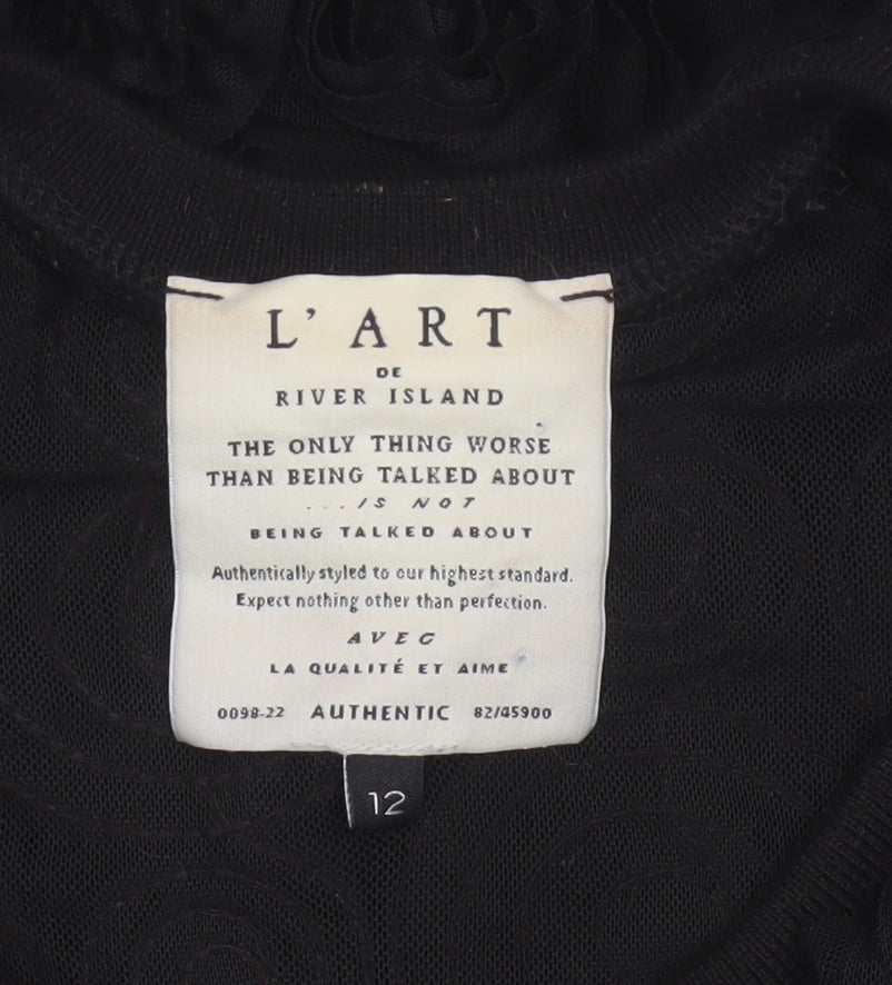 L'Art River Island Women’s Black UK 12 Floral Mesh Bomber Jacket