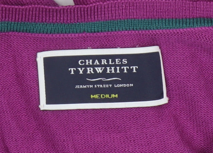 Charles Tyrwhitt Men's Purple M Merino Wool V-Neck Pullover Jumper