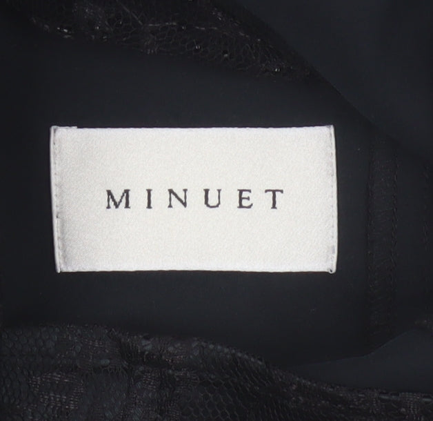 Minuet Women Black UK 12 Floral Lace High Neck Short Sleeve Blouse