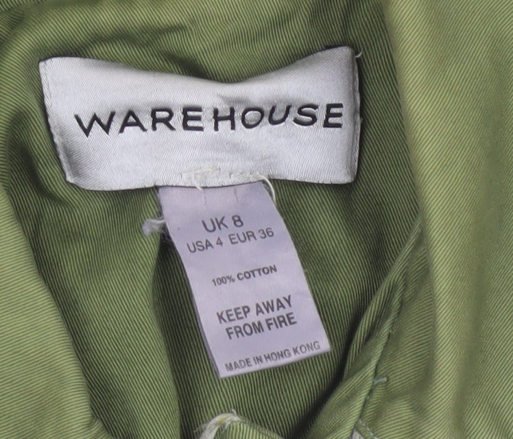 Warehouse Women Green UK 8 Cotton Short Basic Jacket