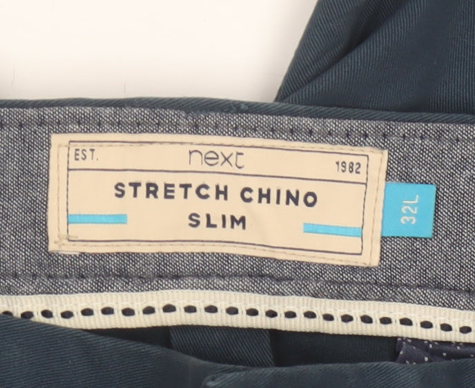 Next Men's Blue 32L Slim Stretch Chino Trousers Cotton