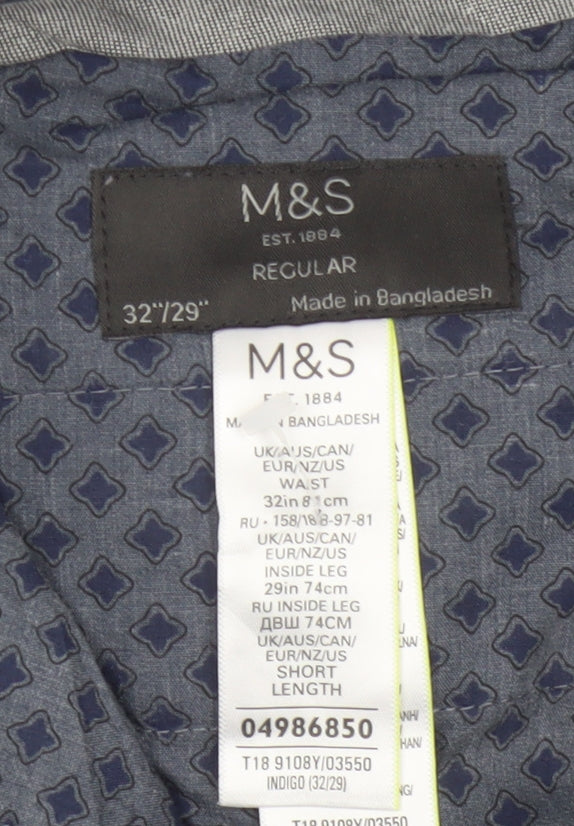 Marks and Spencer Men’s Blue 32/29 Regular Straight Chino Trousers