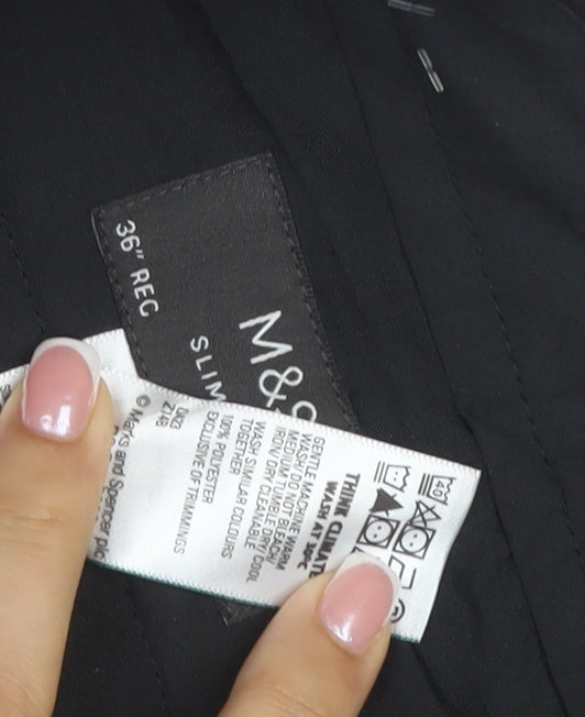 Marks & Spencer Men's Black 36 Regular Slim Fit Dress Trousers