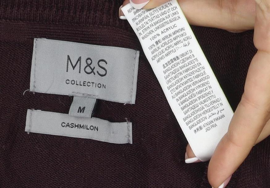 Marks and Spencer Mens Brown M V-Neck Cashmilon Acrylic Pullover Jumper