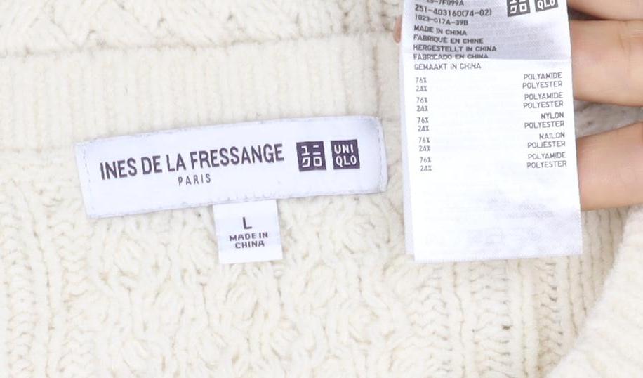 Ines de la Fressange Women Ivory L Cable-Knit Wool Crew Neck Jumper
