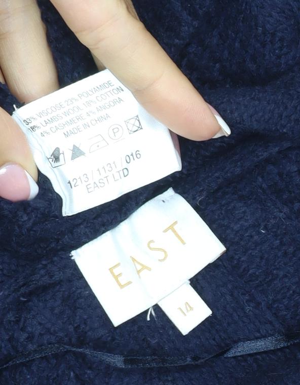 East Women’s Blue UK 12 Cashmere Merino Cable-Knit V-Neck Cardigan