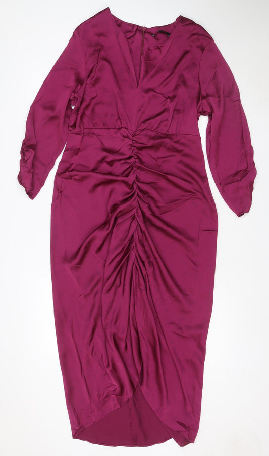 Next Women’s Purple UK 14 Fit & Flare Midi Ruched Dress
