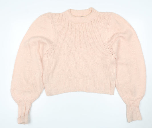 Additional front view of ASOS DESIGN Women’s Pink UK 6 Chunky Knit Balloon Sleeve jumper