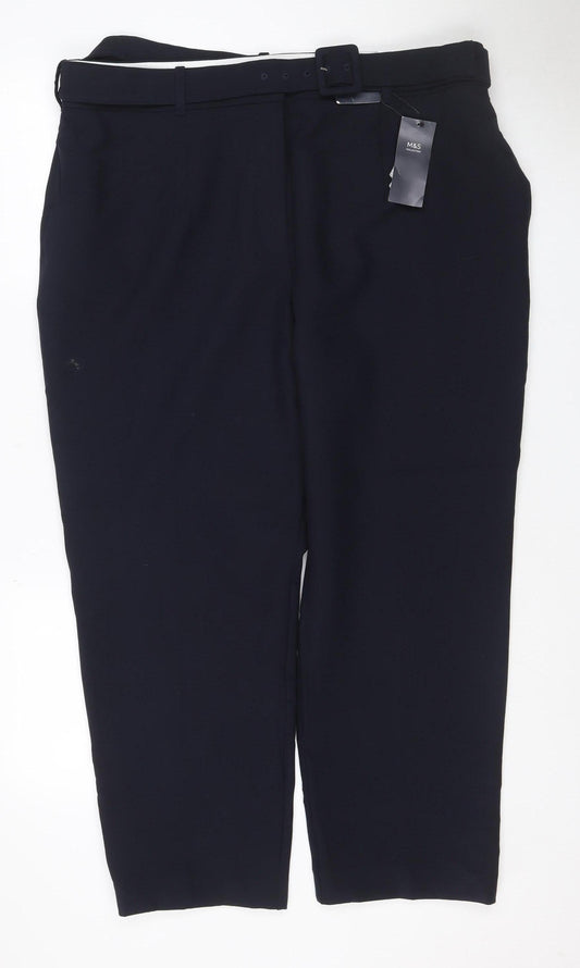 M&S Women Black Size 20 Wide Leg Belted Smart Dress Trousers