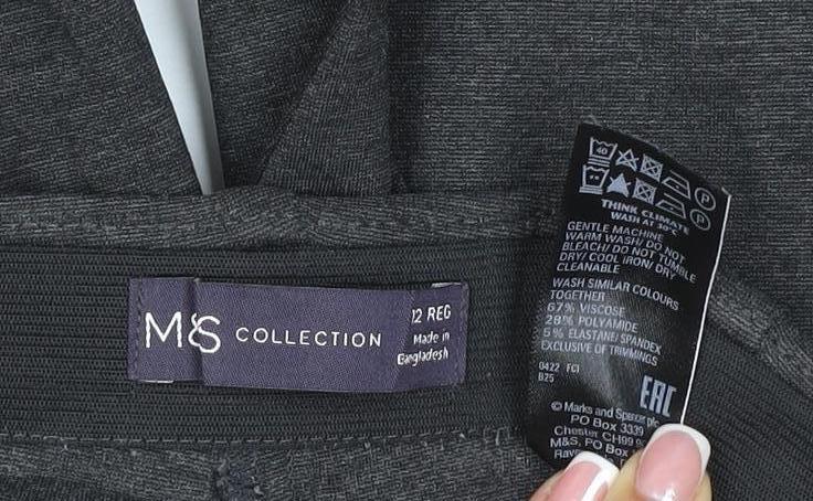 Marks & Spencer Women Grey Size 12 Regular Stretch Straight Trousers