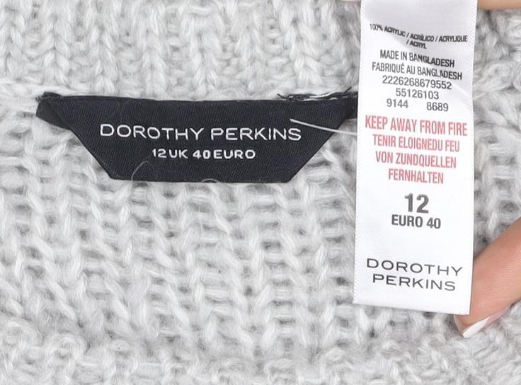 Brand and care label for Dorothy Perkins Women Grey UK 12 Chunky Knit Crew Neck jumper