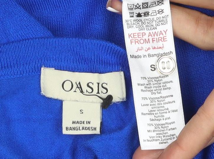 Oasis Women Blue V-Neck Long Sleeve Button Cuff Knit Jumper UK 10