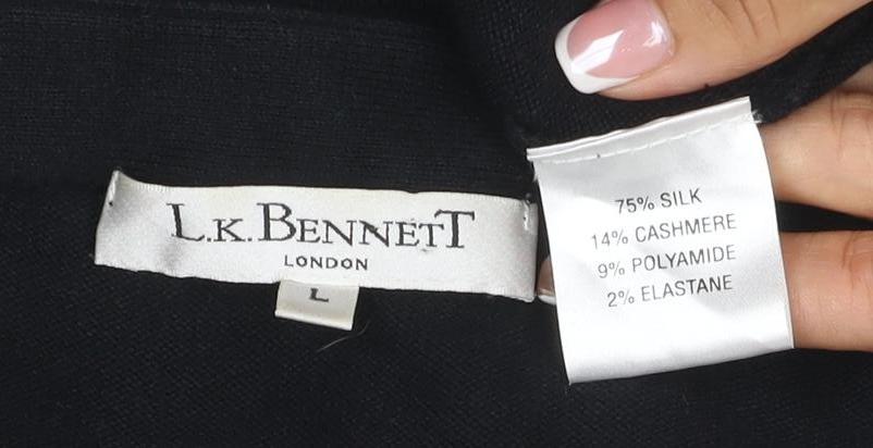 LK Bennett Women Black L Silk Cashmere Button Knit Cardigan