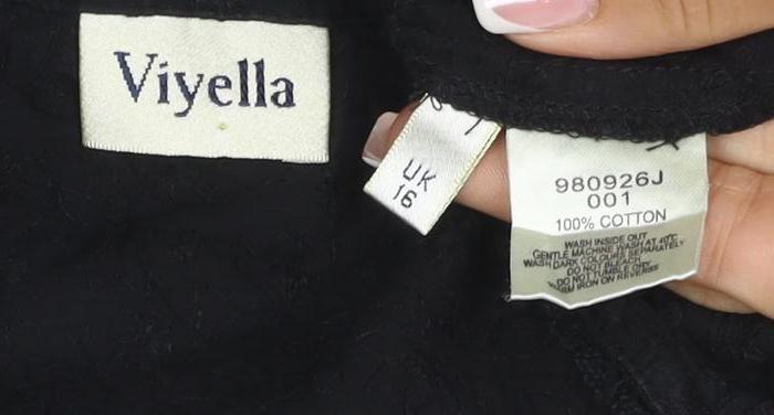 Viyella Women Black UK 16 V-Neck Short Sleeve Button-Up Cotton Blouse