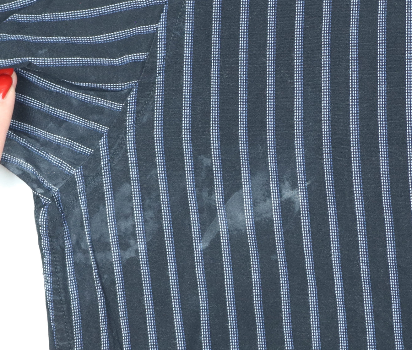 Yves Saint Laurent Men Black Blue Striped Cotton Long Sleeve Shirt L