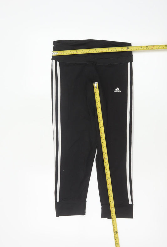 Adidas Women Black XS Climalite 3 Stripe Skinny Leggings Gym