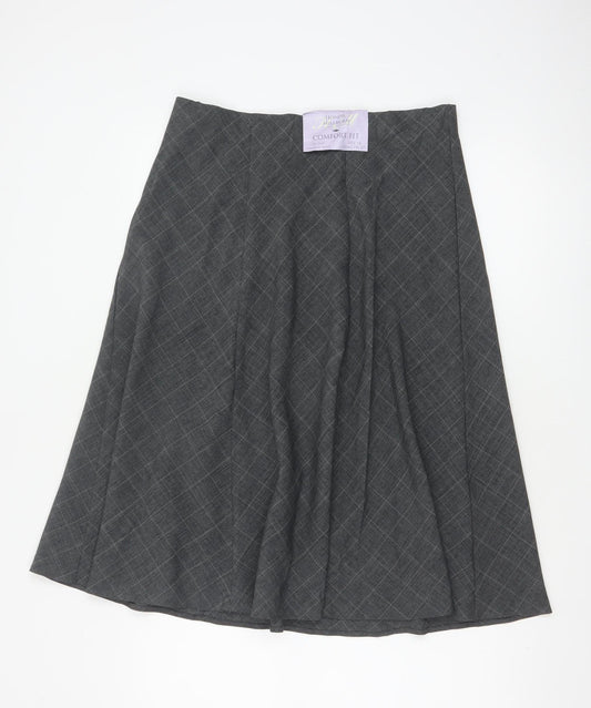 Additional front view of Honor Millburn Women's Grey Check Flare Midi Skirt UK 14 Lined