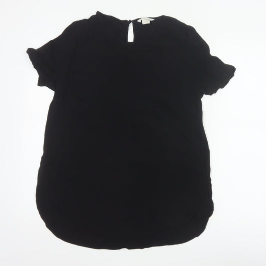 H&M Women Black UK 10 Tunic Blouse High Neck Flutter Sleeve