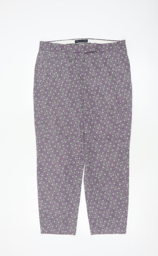 Marks & Spencer Women Purple Geometric Print Tapered Trousers UK 12
