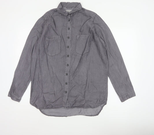 Additional front view of Denim Co. Women’s Grey UK 12 Lyocell Button-Up Long Sleeve Shirt