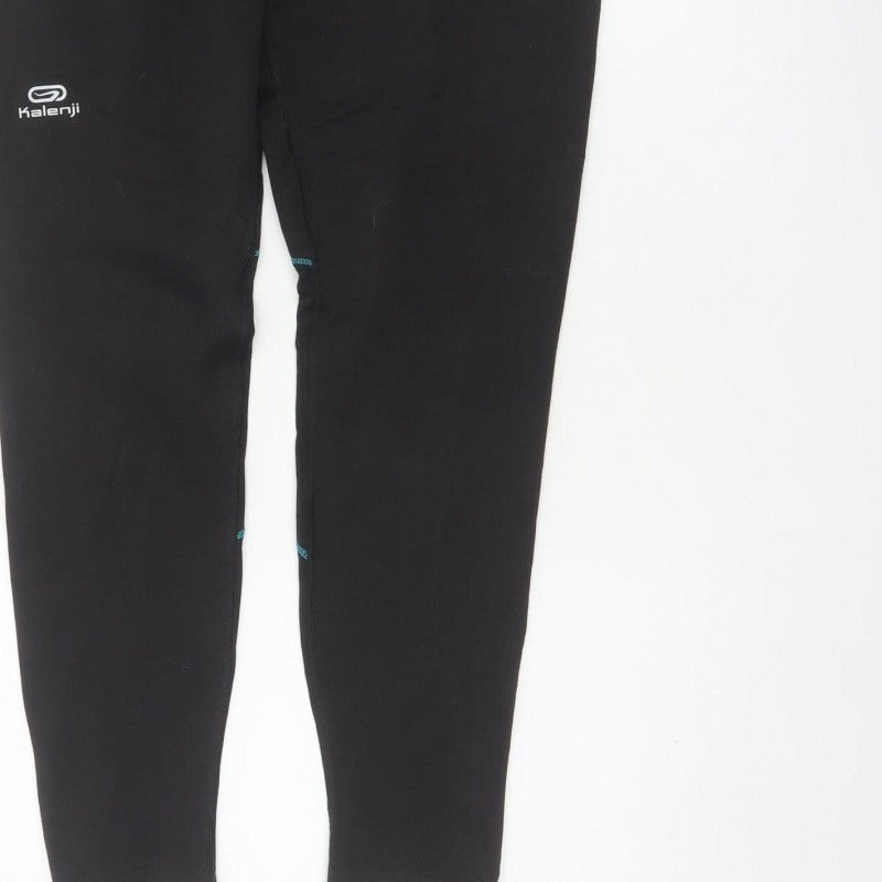 Kalenji Women’s Black Turquoise Running Leggings UK 18 Reflective Zip Pocket