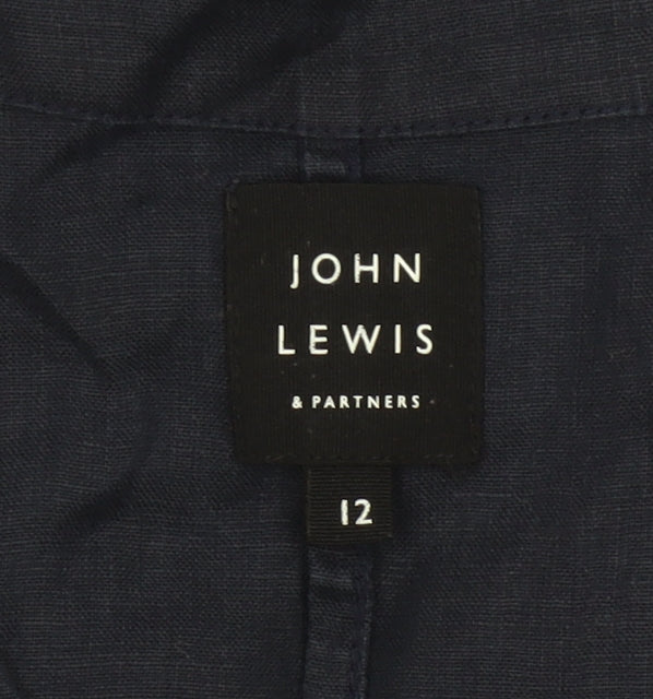 John Lewis Women Blue Linen Size 12 A-Line Long V-Neck Dress
