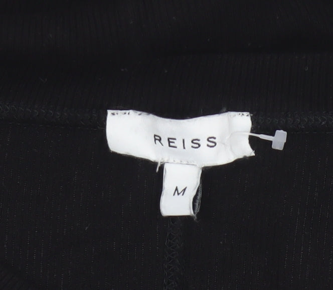 Reiss Women Black M Basic Ribbed Long Sleeve Crew Neck Top