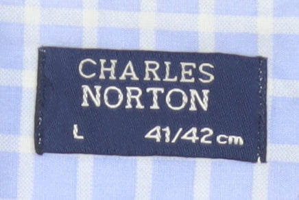 Charles Norton Men's Blue Check Short Sleeve Shirt L 41/42cm Button-Up