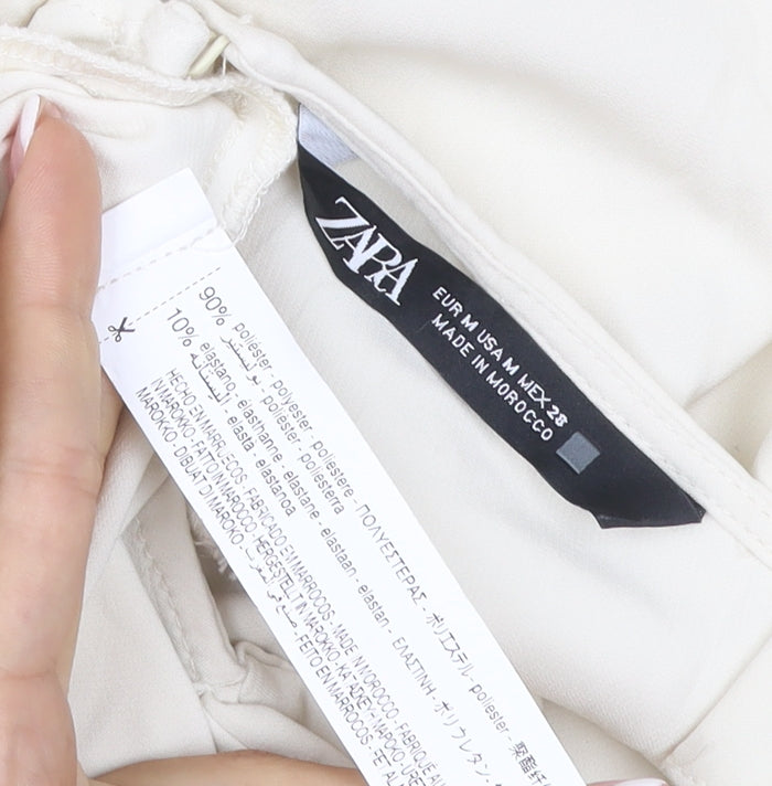 Zara Women Ivory UK 12 Sleeveless Wide-Leg Stretch Jumpsuit