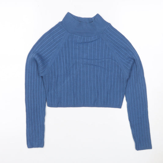 Additional front view of ASOS DESIGN Women Blue UK 12 Ribbed High Neck Slim jumper