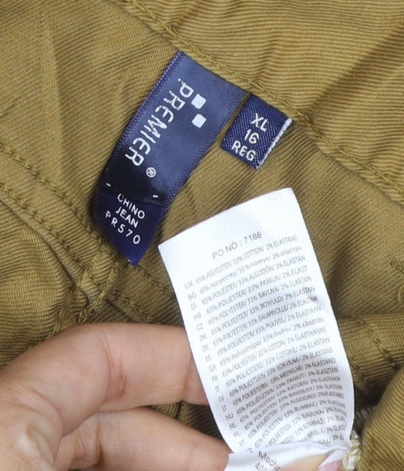 Brand and care label for Denim Co. Men’s Brown Khaki Stretch Jeans XL Regular 5 Pocket