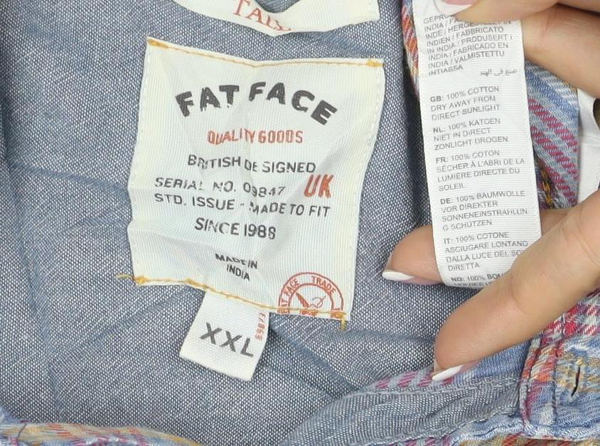 Fat Face Men's Blue Check Cotton XL Long Sleeve Button-Up Casual Shirt