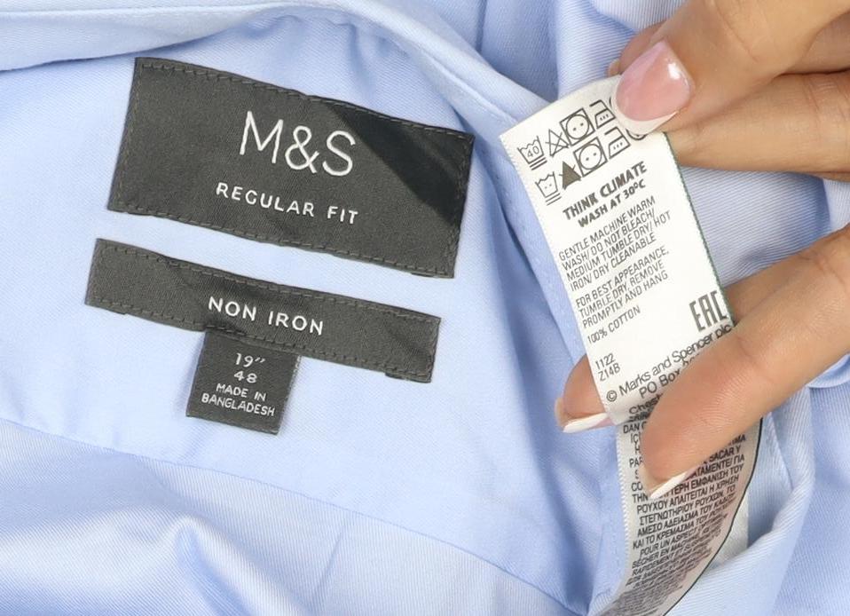 Marks & Spencer Men Blue 19 Regular Fit Non-Iron Cotton Shirt
