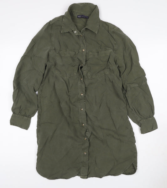 Marks & Spencer Collection Women Green Size 8 Knee Length Belted Shirt Dress