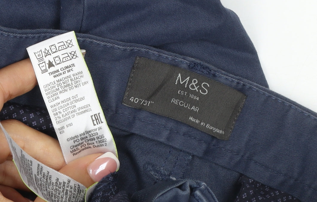 Marks and Spencer Men Blue 40in 31in Regular Straight Chino Trousers