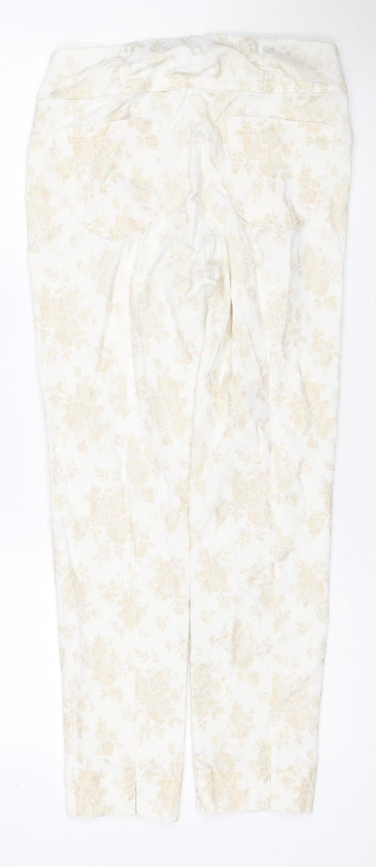 Robell Women’s Ivory Floral Stretch Trousers UK 10 Slim Straight Leg