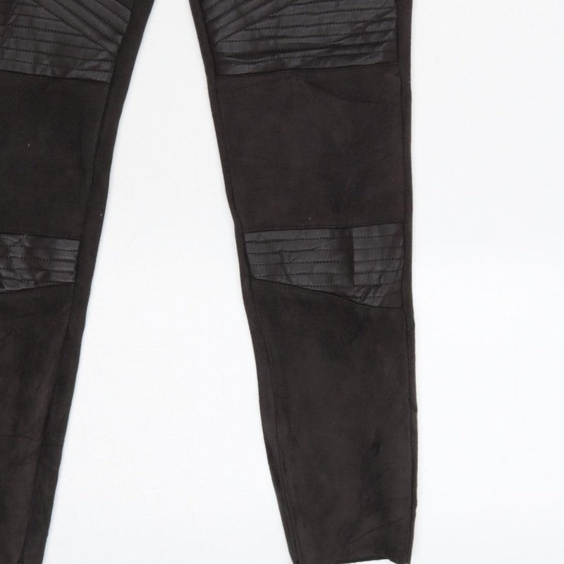Zara Women Black XS Skinny Biker Quilted Ankle Zip Trousers