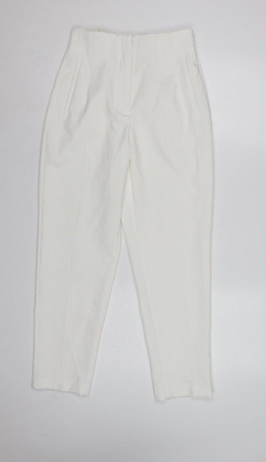 Zara Women White Size S High Rise Tapered Dress Trousers