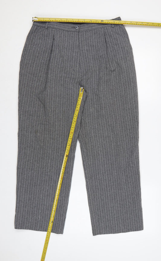 Marks & Spencer Women Grey Pinstripe Tapered Trousers UK 16 Short