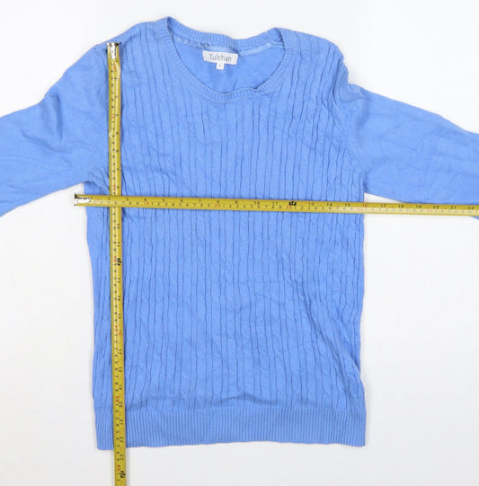Tulchan Women’s Blue S Cable Knit Cotton Round Neck Jumper